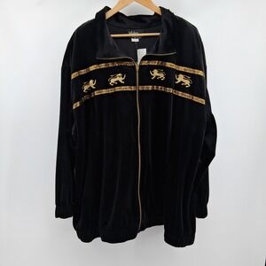 Vtg Silver Threads Black Velour Jacket‎ 3X Gold Embroidered Lions Streetwear USA